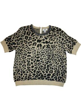 Jason Wu Sweater Leopard Animal Print Women's L Short Sleeve Beaded Wool Blend